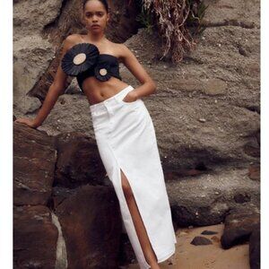 ZARA White Denim Midi Skirt